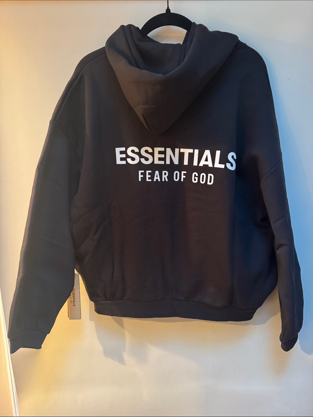 Fear of God Essentials Black Crewneck Hoodie with White Logo